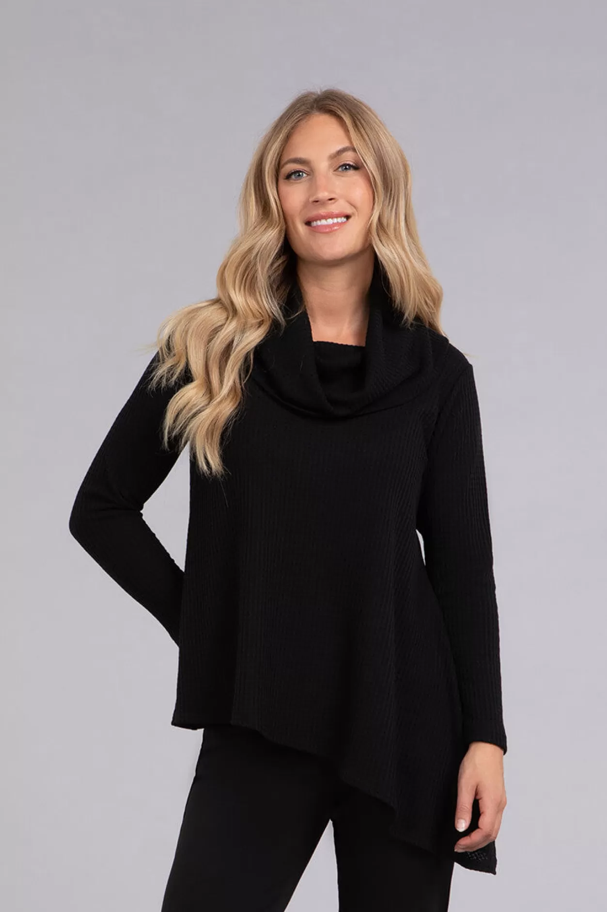 Women Sympli Angle Cowl Neck Waffle Sweater