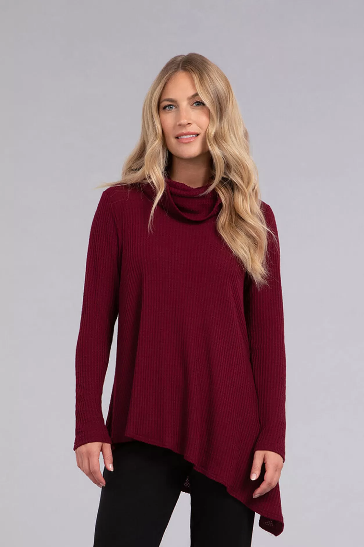 Women Sympli Angle Cowl Neck Waffle Sweater