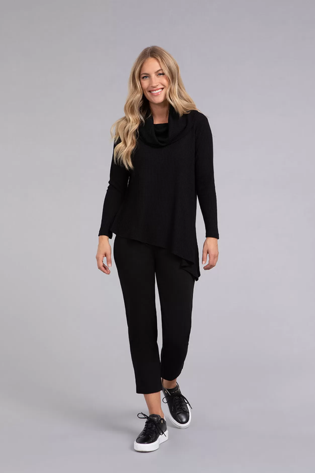 Women Sympli Angle Cowl Neck Waffle Sweater