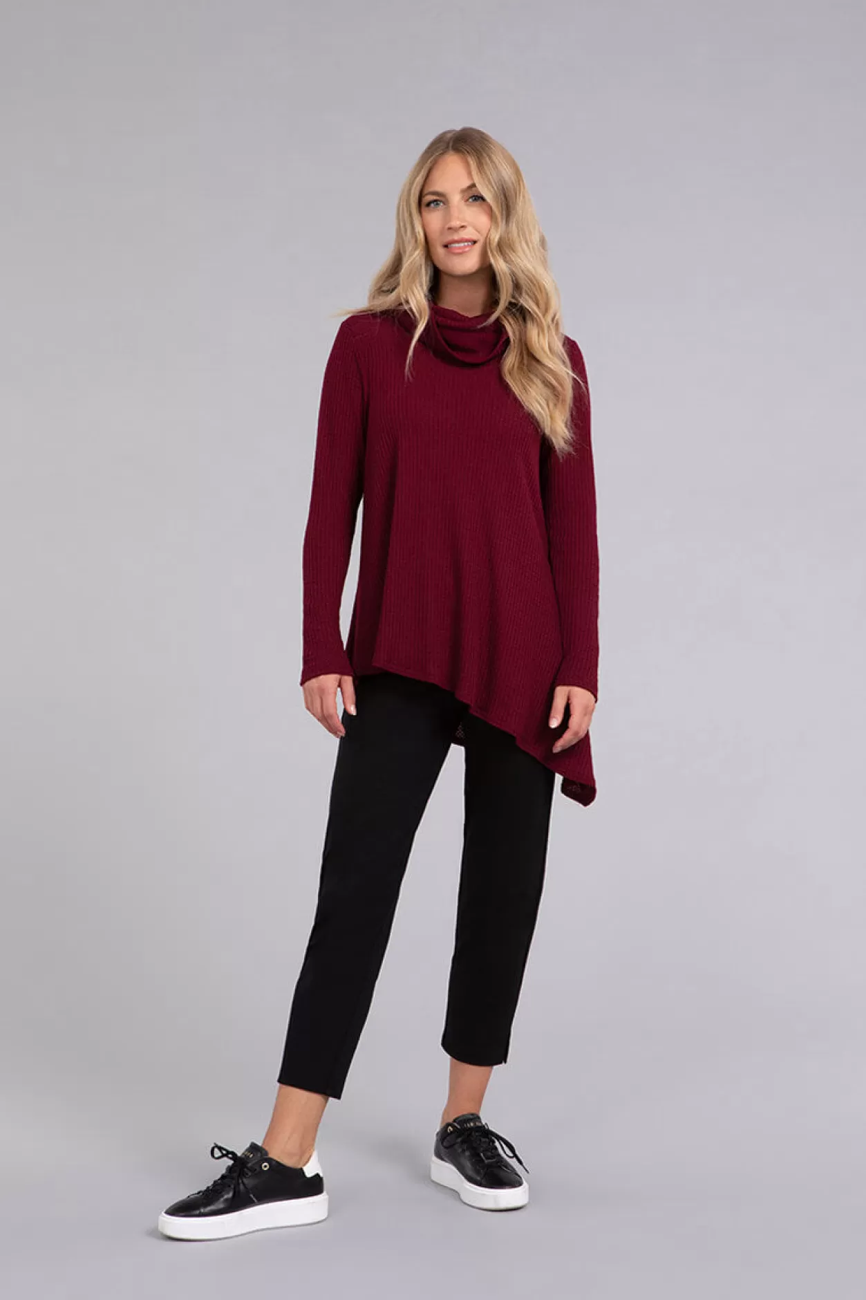 Women Sympli Angle Cowl Neck Waffle Sweater