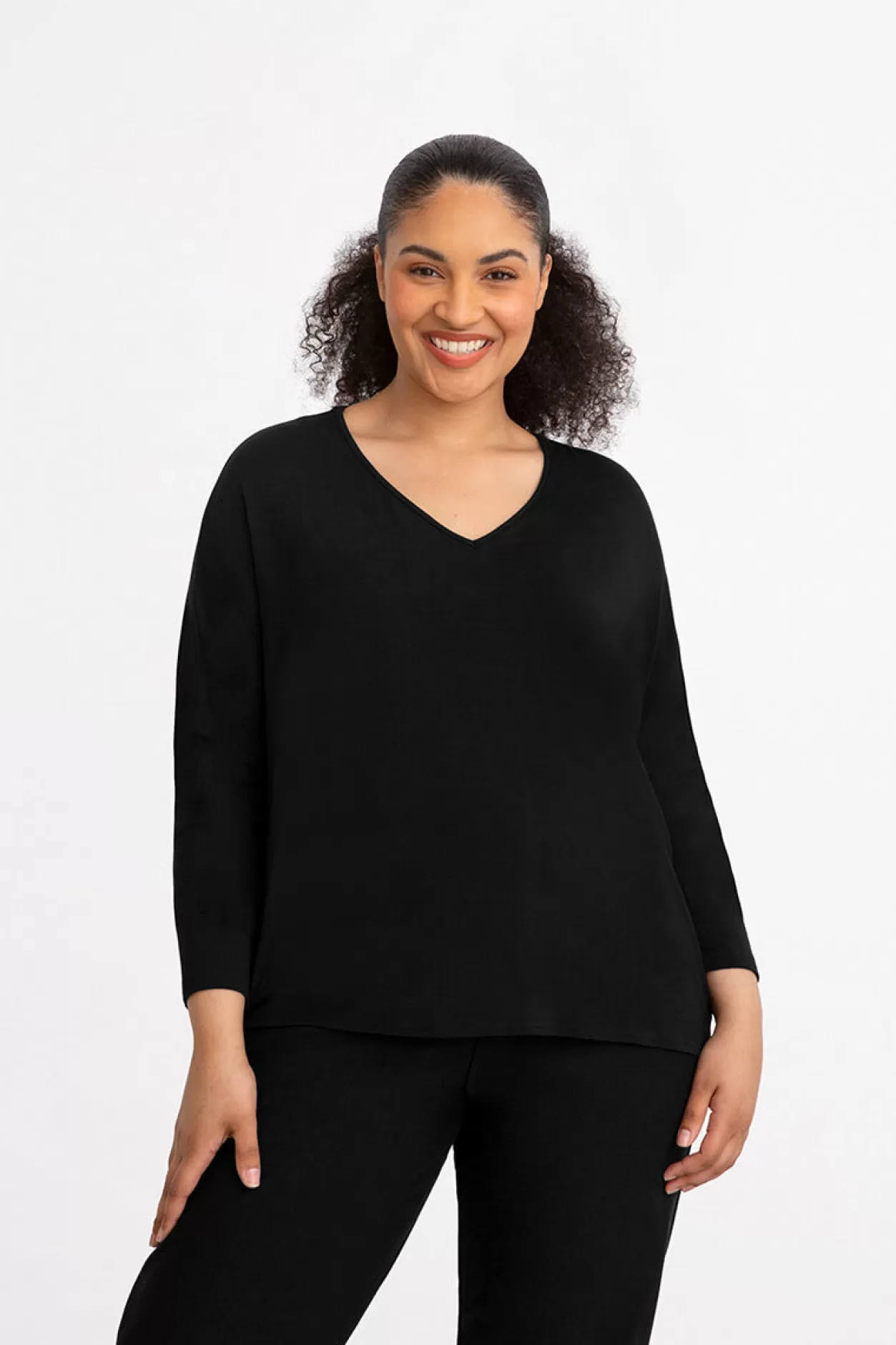 Women Sympli Bamboo Cotton V-Neck Boxy Top