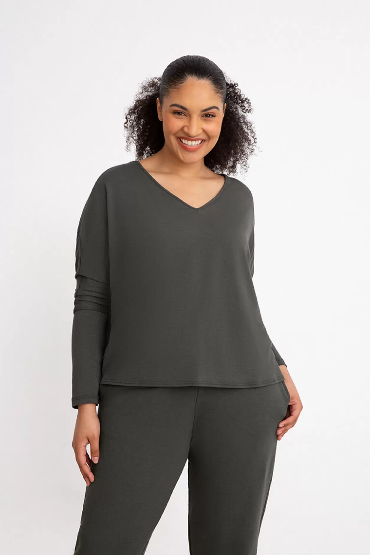 Women Sympli Bamboo Cotton V-Neck Boxy Top