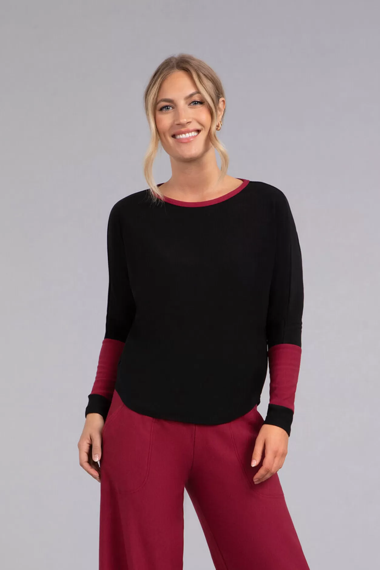 Women Sympli Bamboo Fleece Colour Block Cinch Top