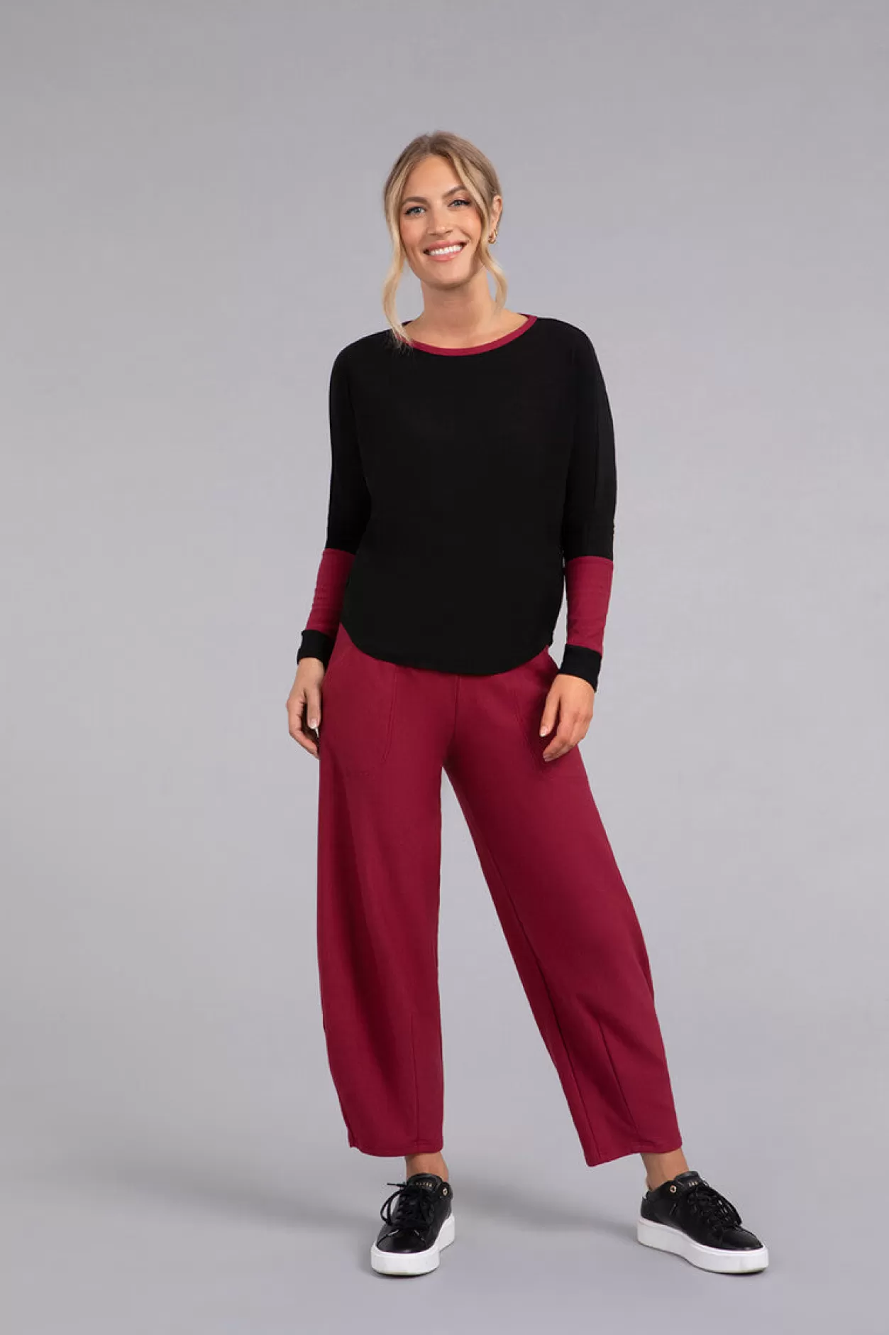 Women Sympli Bamboo Fleece Colour Block Cinch Top