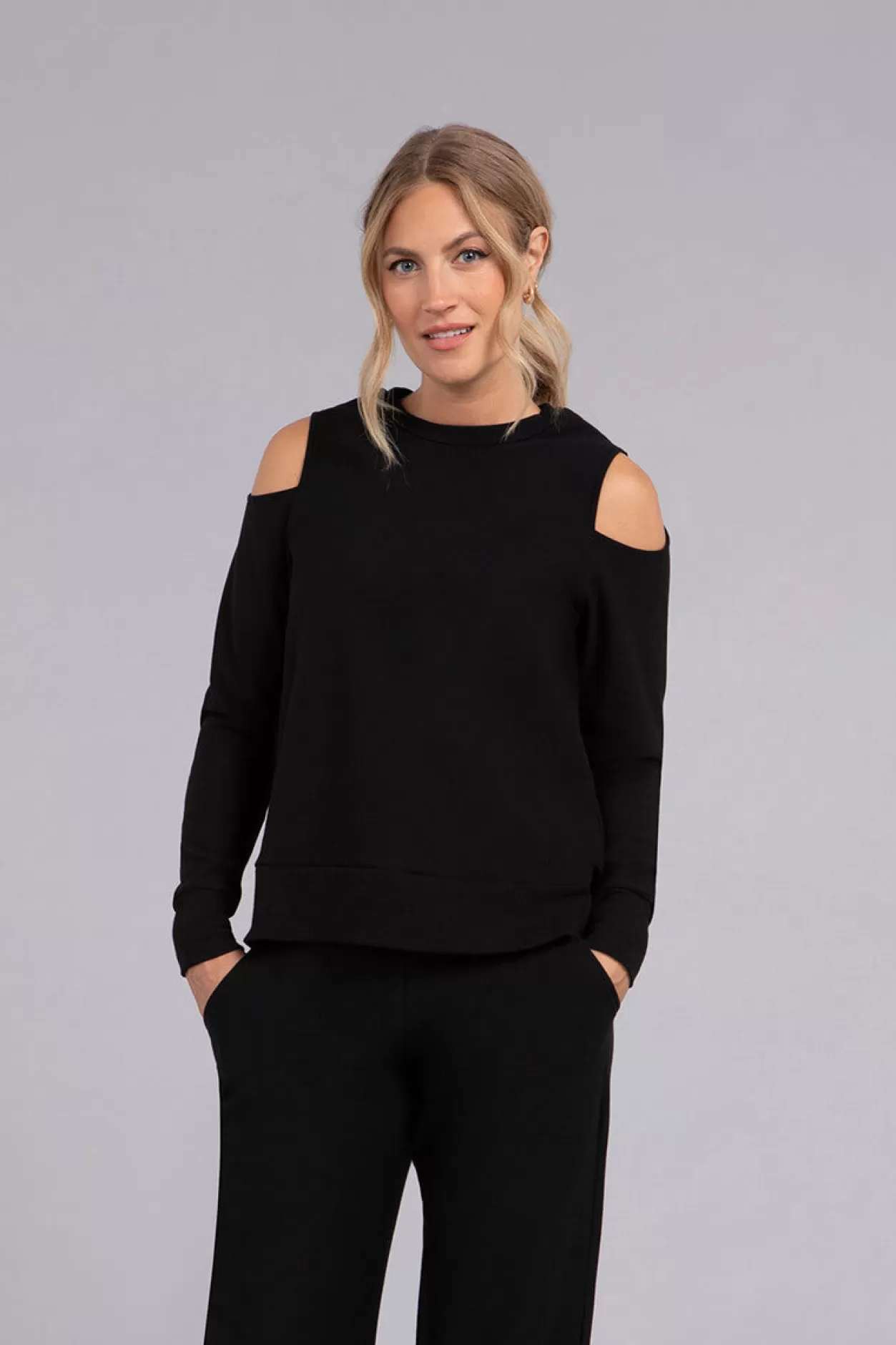 Women Sympli Bamboo Fleece Cut Out Shoulder Top