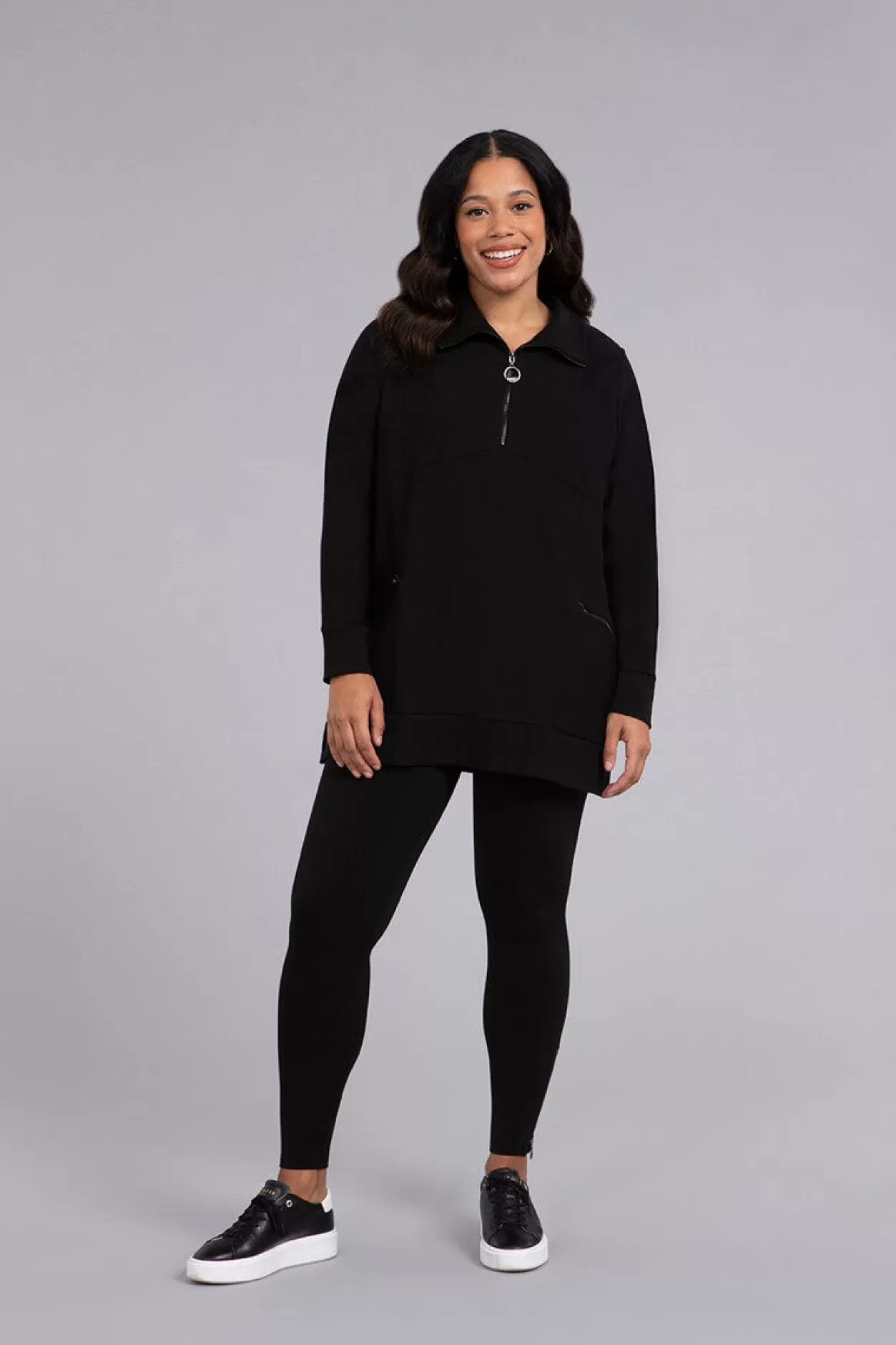 Women Sympli Bamboo Fleece Zip Collar Tunic