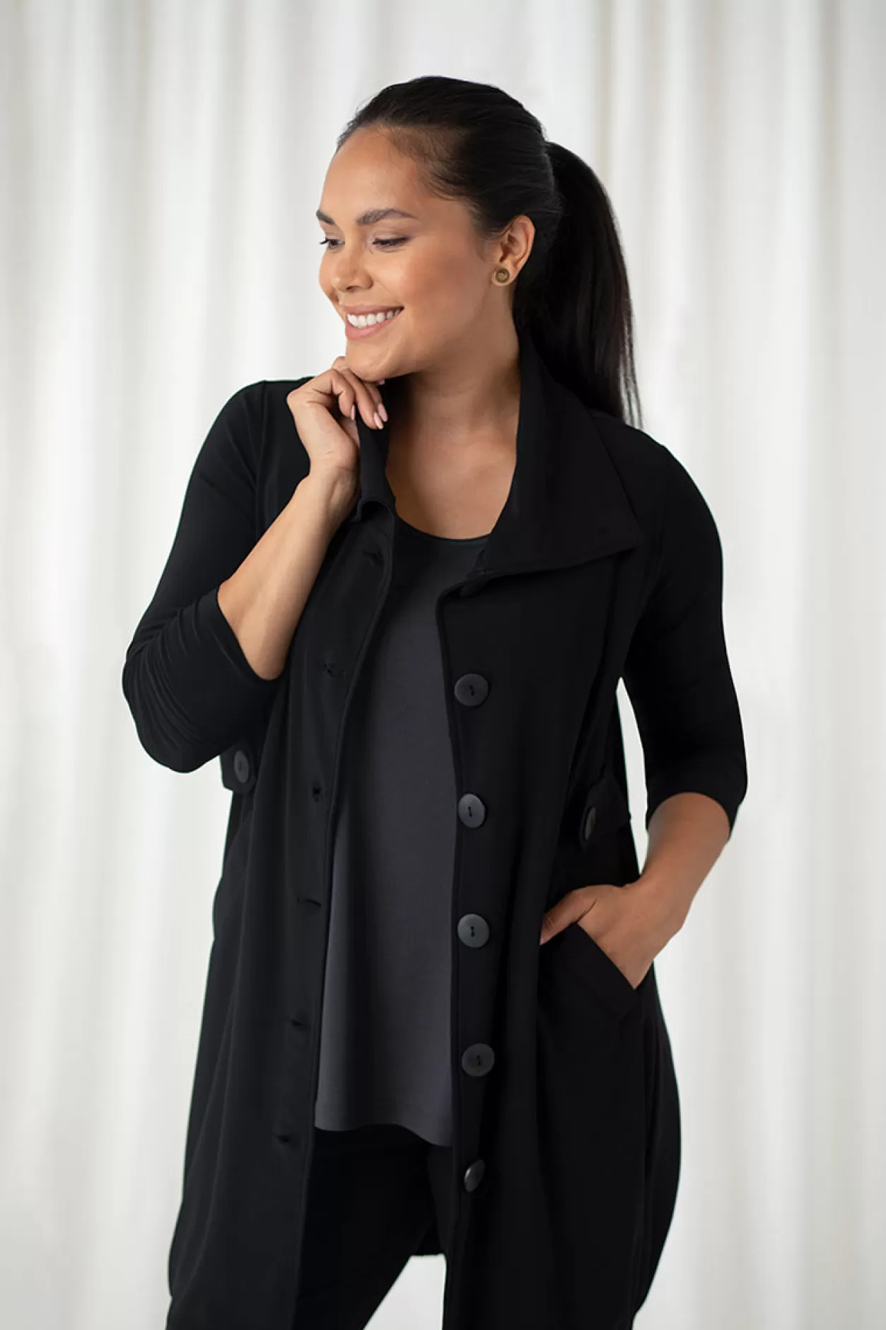 Women Sympli Button Up Ruched Hem Jacket