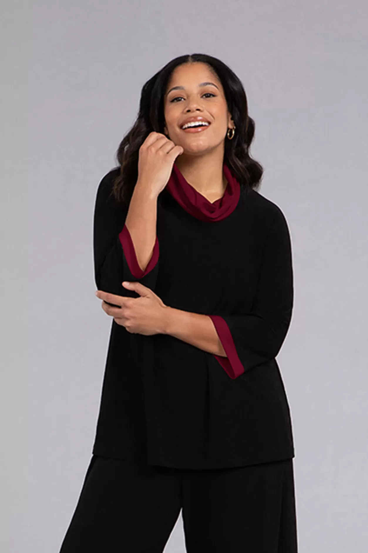 Women Sympli Colour Block Raglan Sleeve Cowl Neck Top