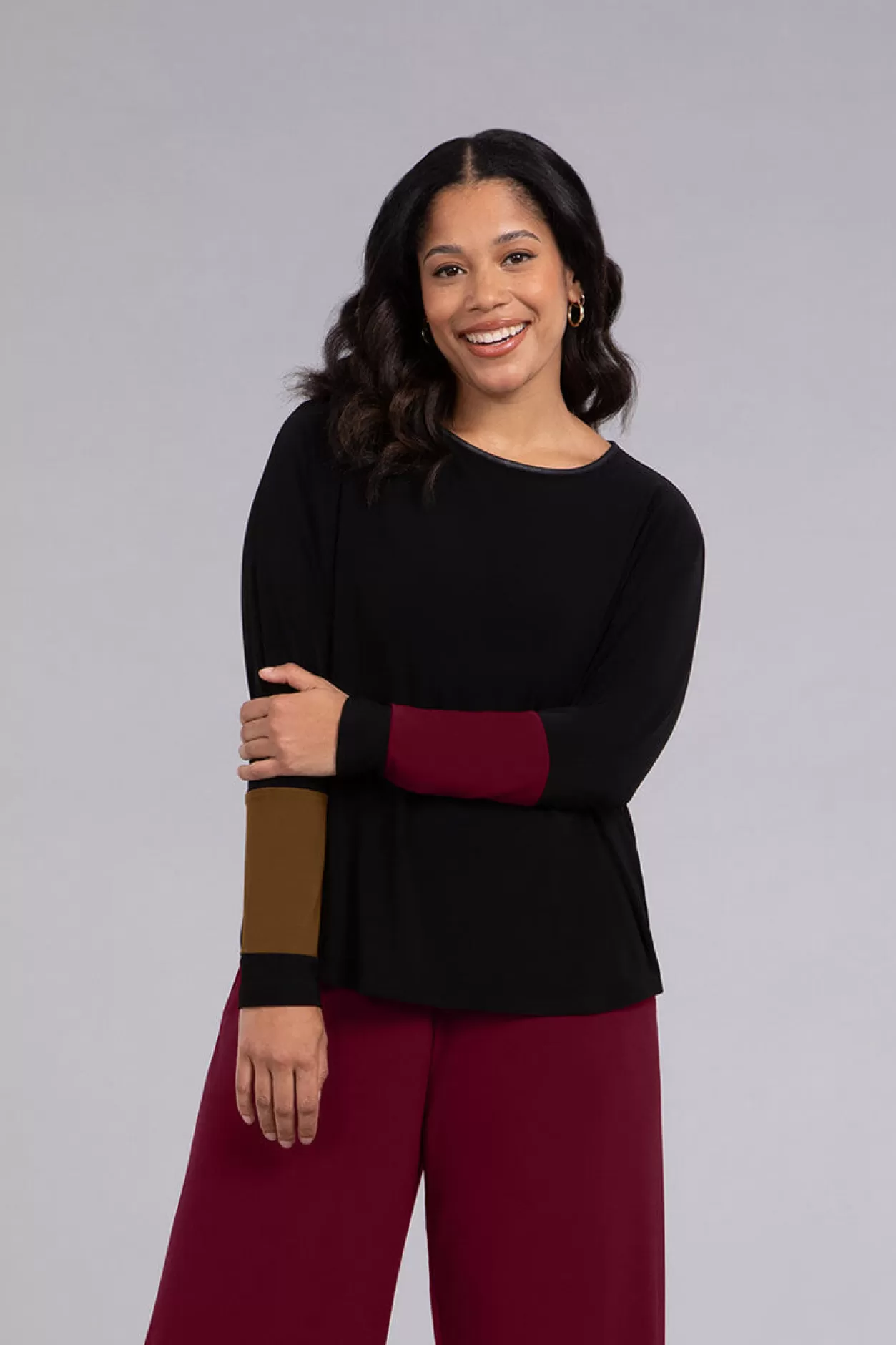 Women Sympli Colour Block Sleeve Nu Cinch Top