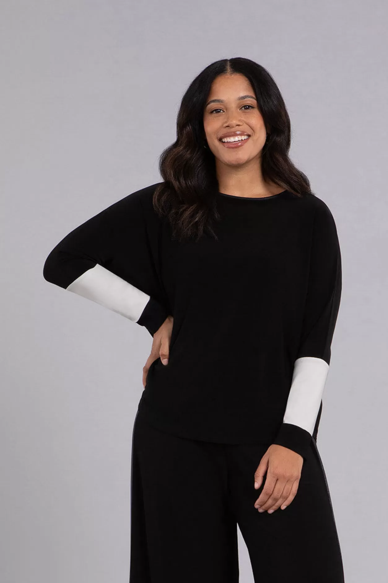 Women Sympli Colour Block Sleeve Nu Cinch Top