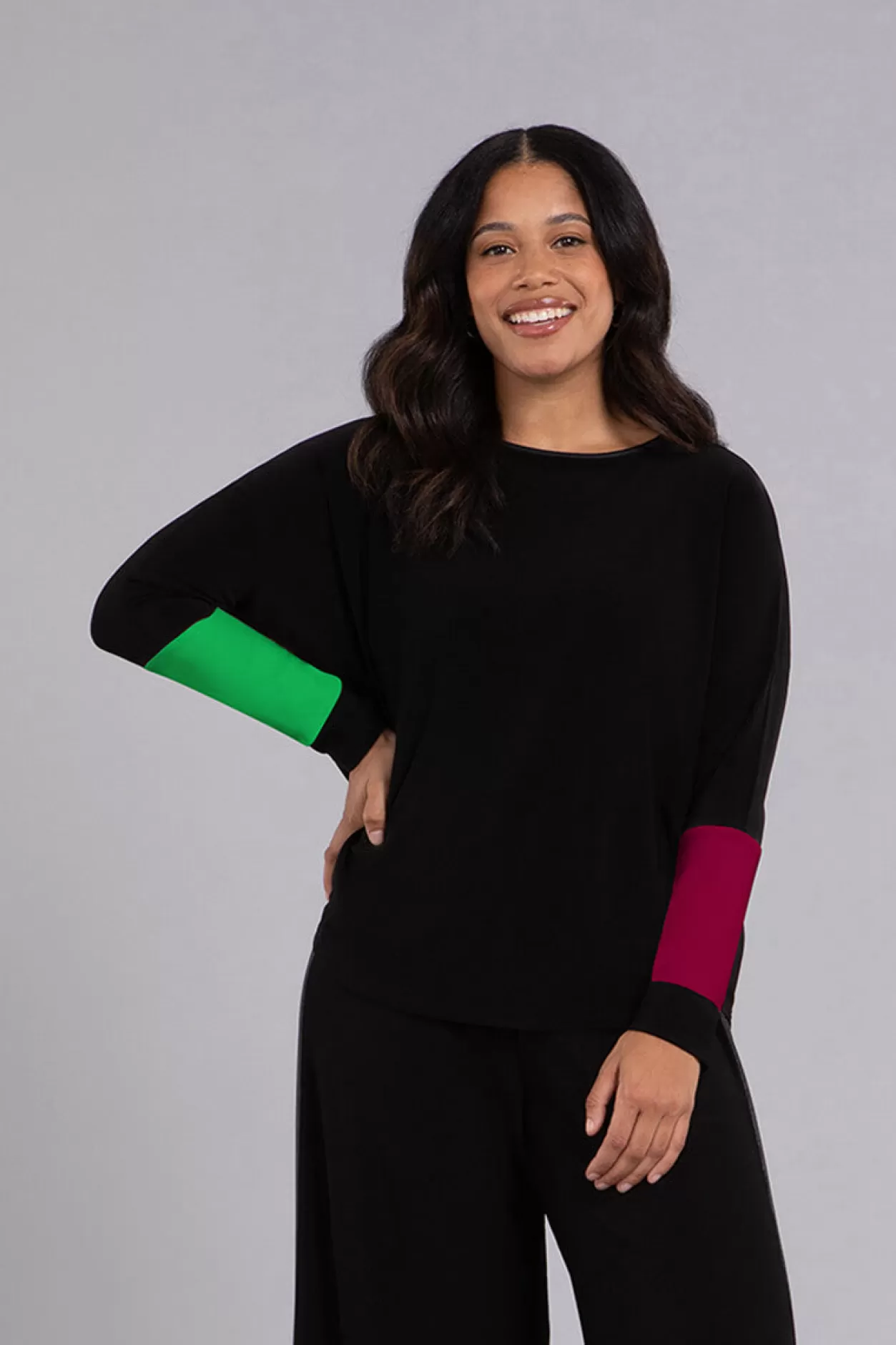 Women Sympli Colour Block Sleeve Nu Cinch Top