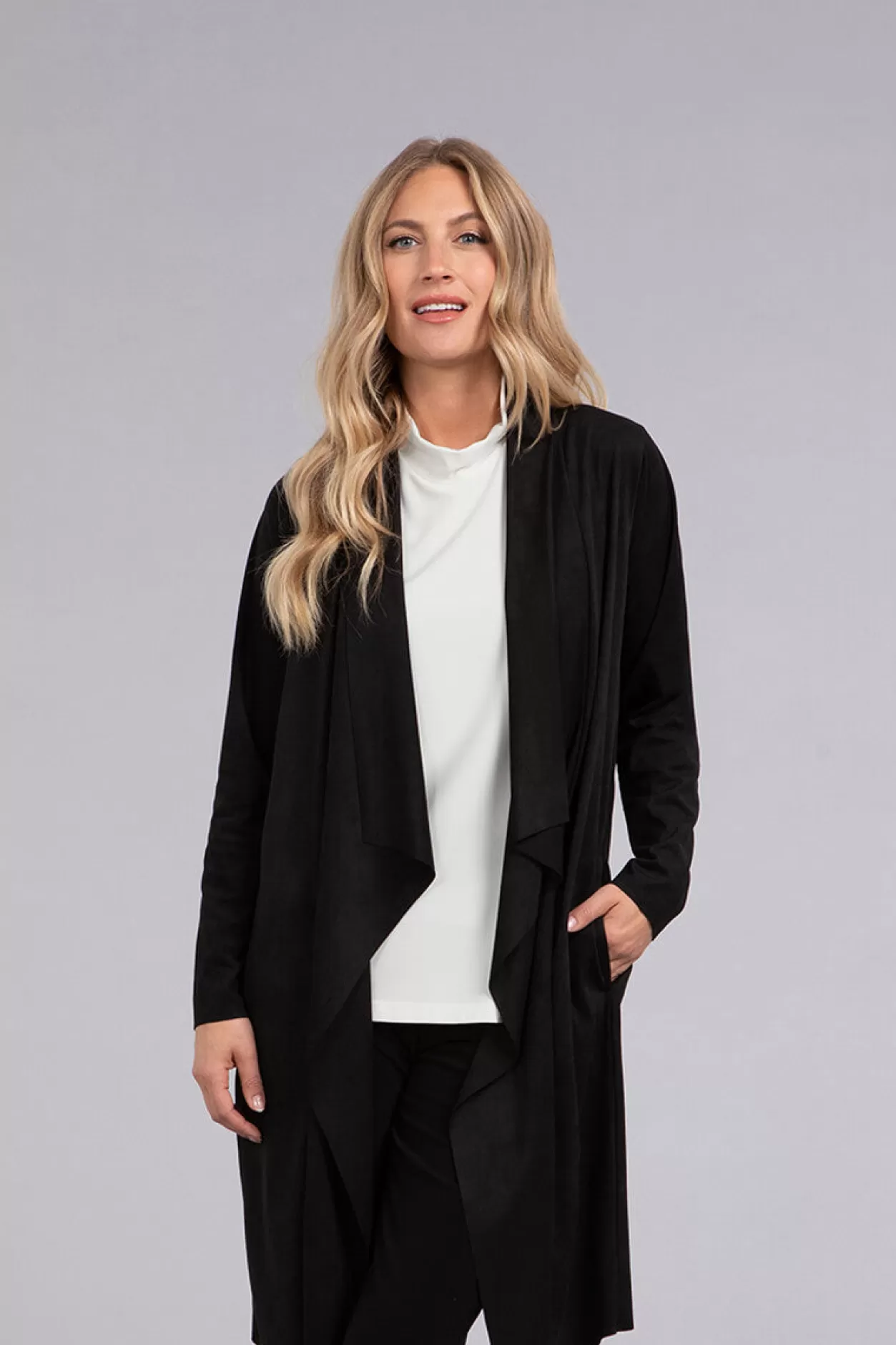 Women Sympli Faux Suede Key Cardigan Long