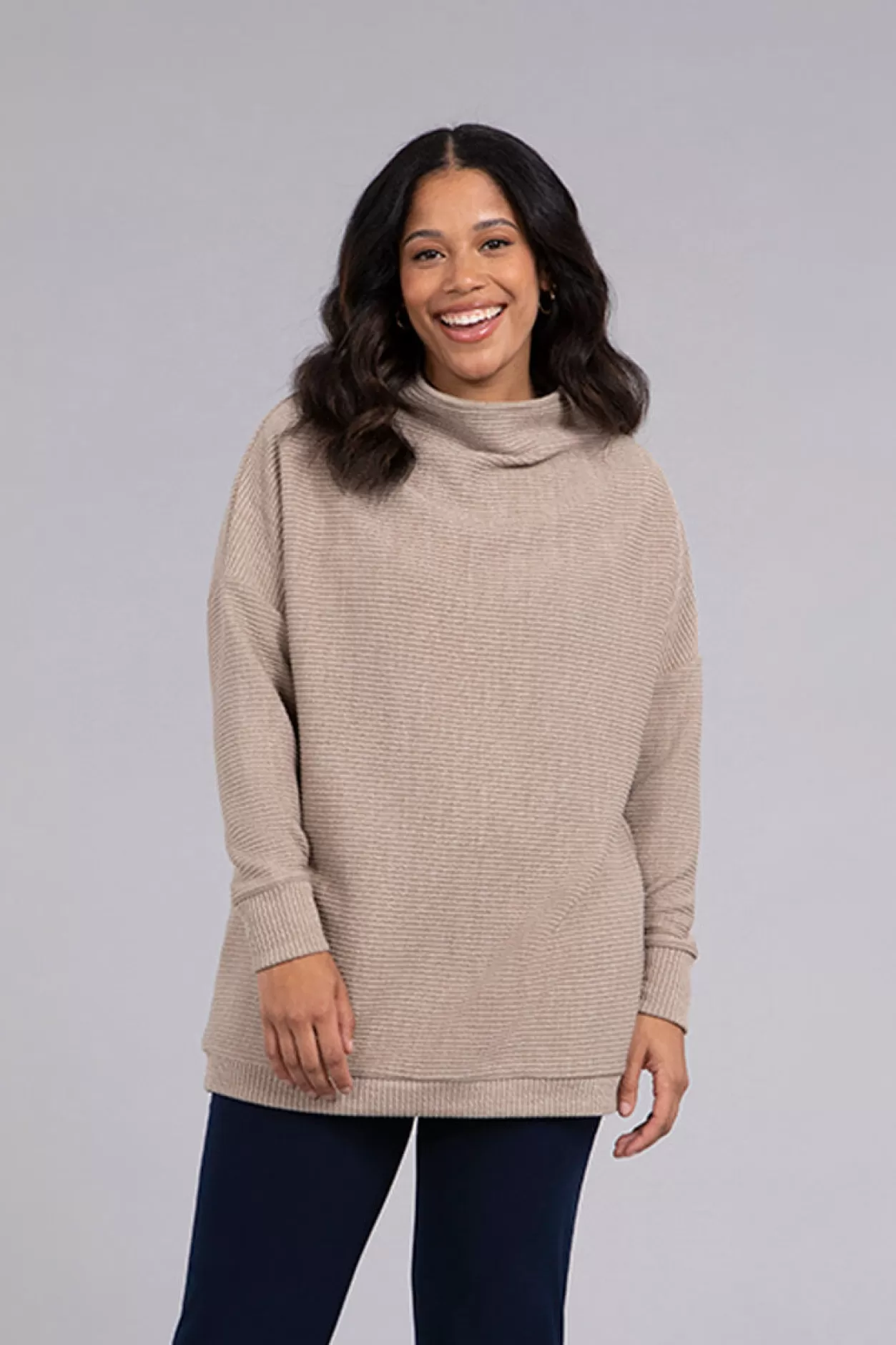 Women Sympli Funnel Neck Rib Sweater Tunic