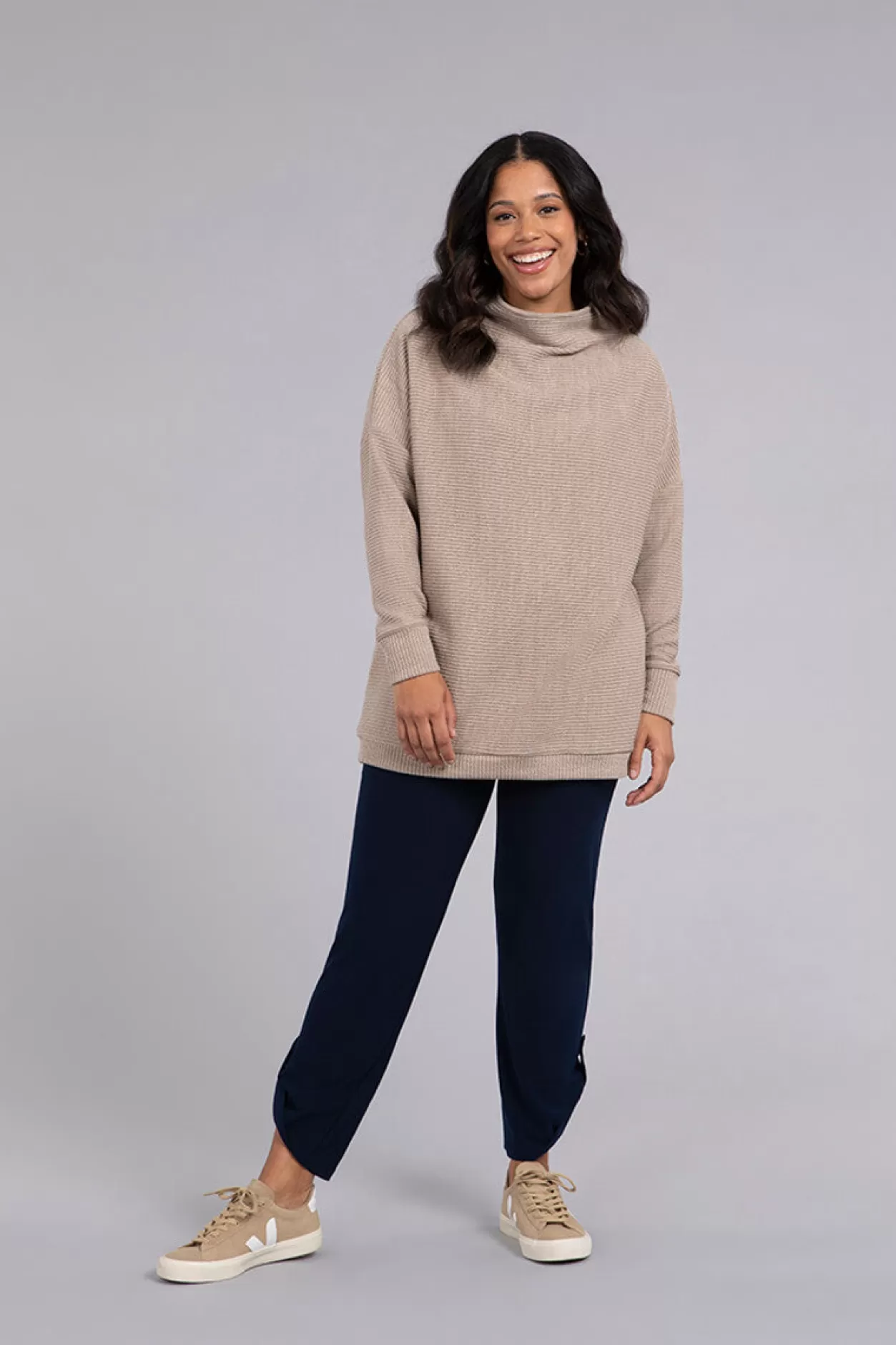 Women Sympli Funnel Neck Rib Sweater Tunic