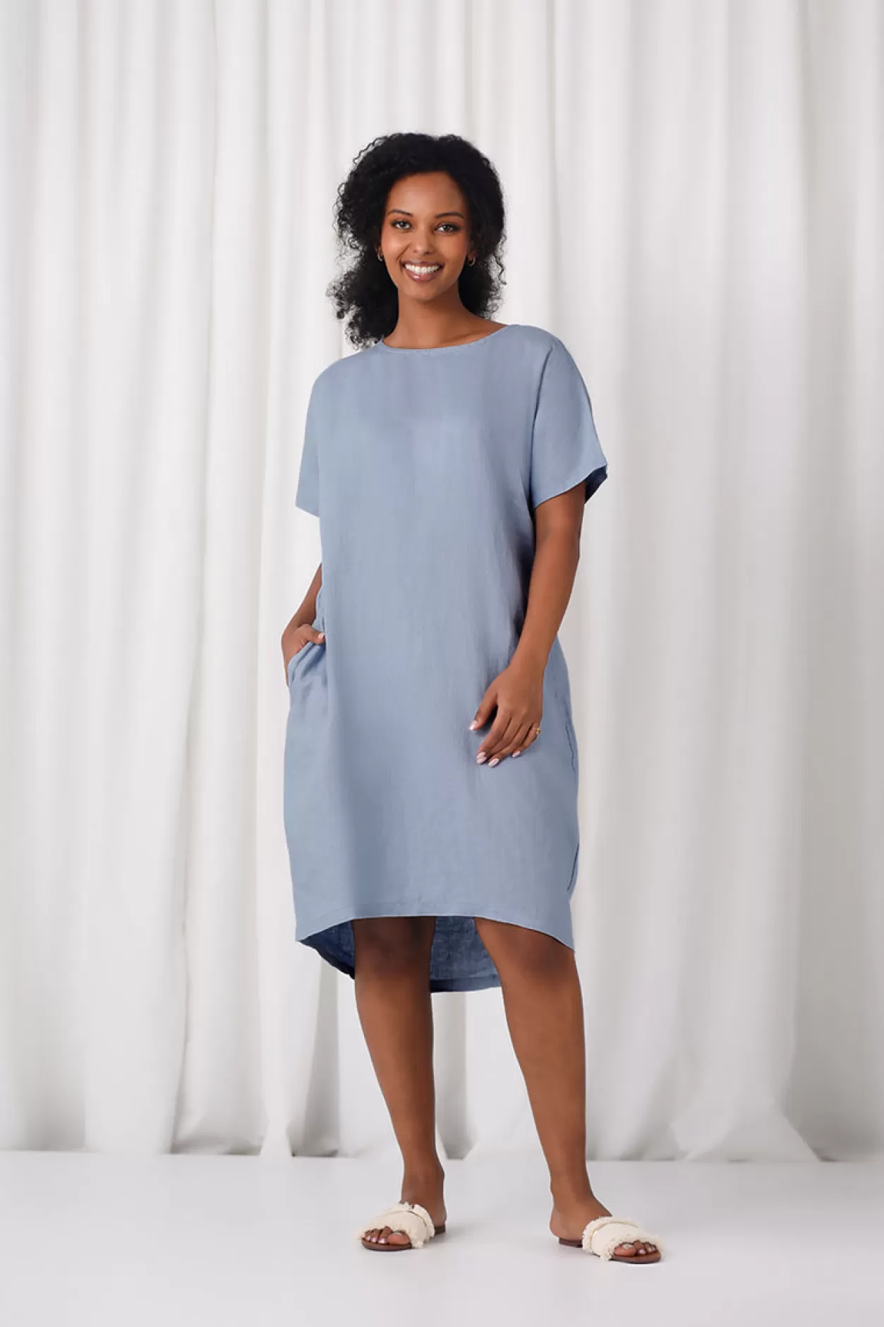 Women Sympli Linen Dolman T-Shirt Dress