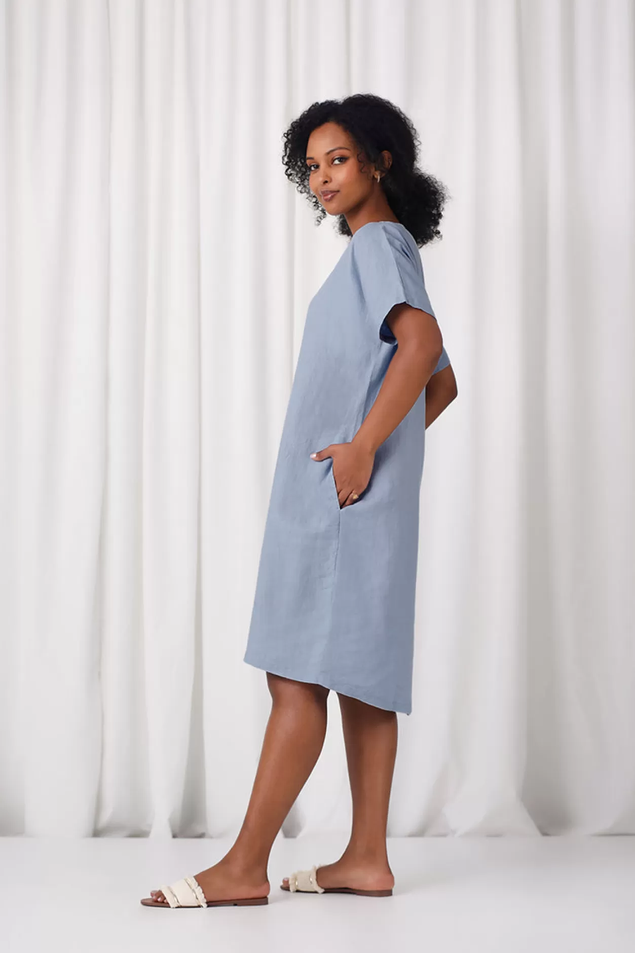 Women Sympli Linen Dolman T-Shirt Dress