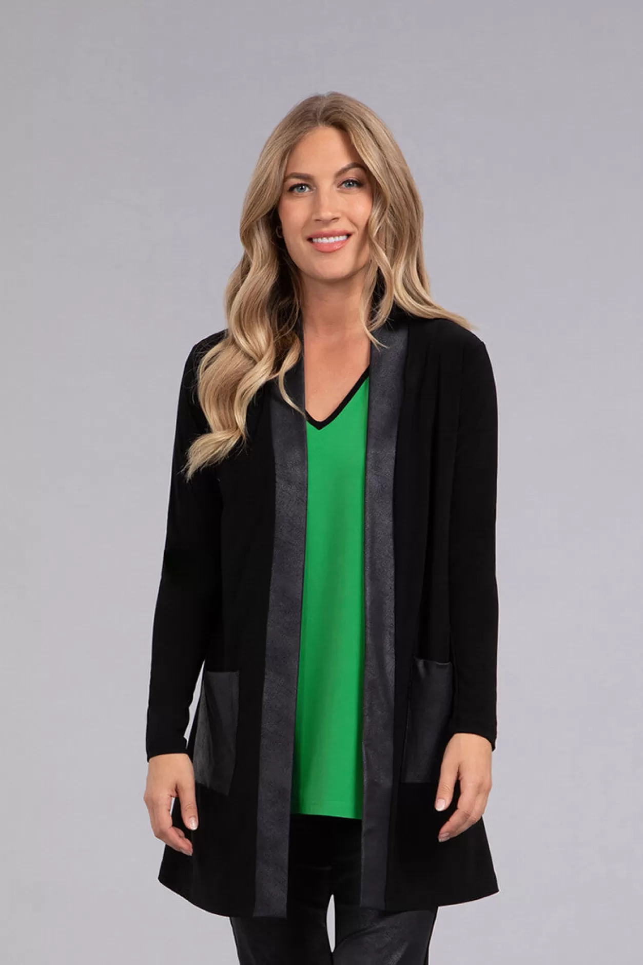 Women Sympli Mix Essential Cardigan With Faux Leather