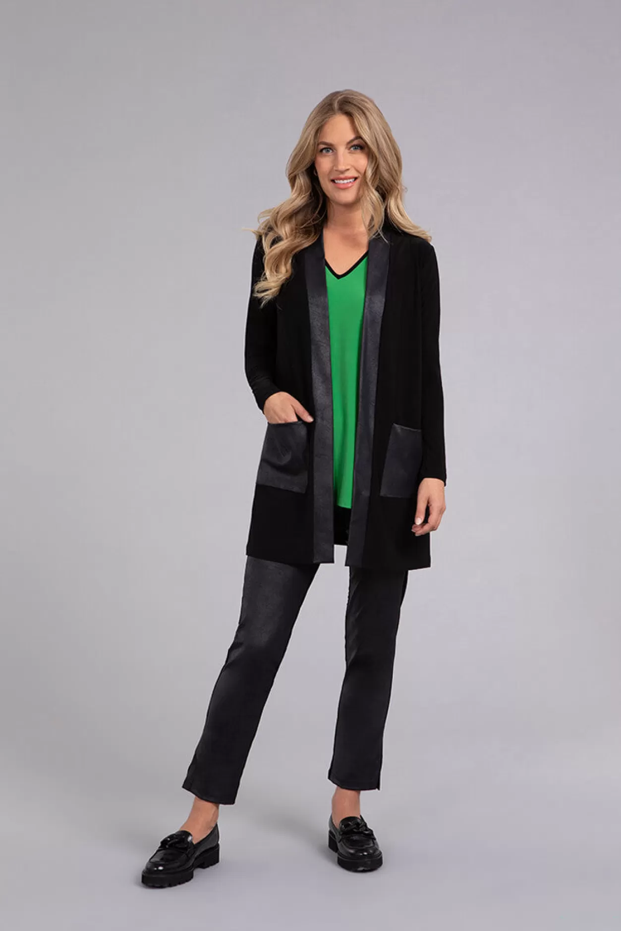 Women Sympli Mix Essential Cardigan With Faux Leather