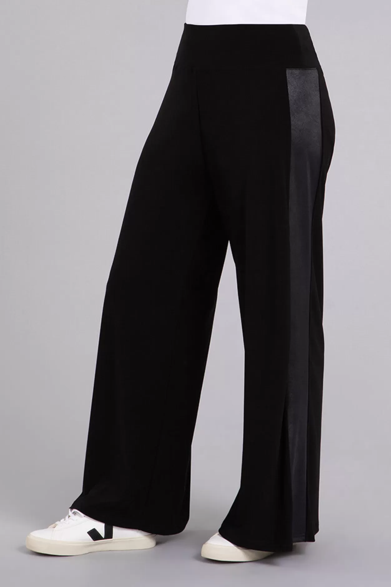 Women Sympli Mix Wide Leg Trouser With Faux Leather