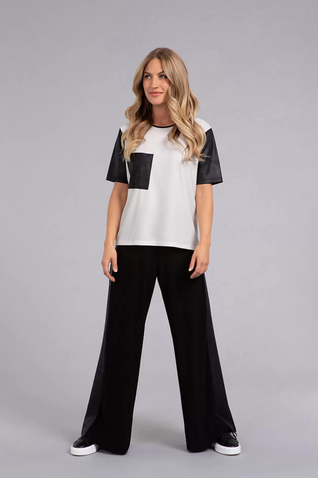 Women Sympli Mix Wide Leg Trouser With Faux Leather