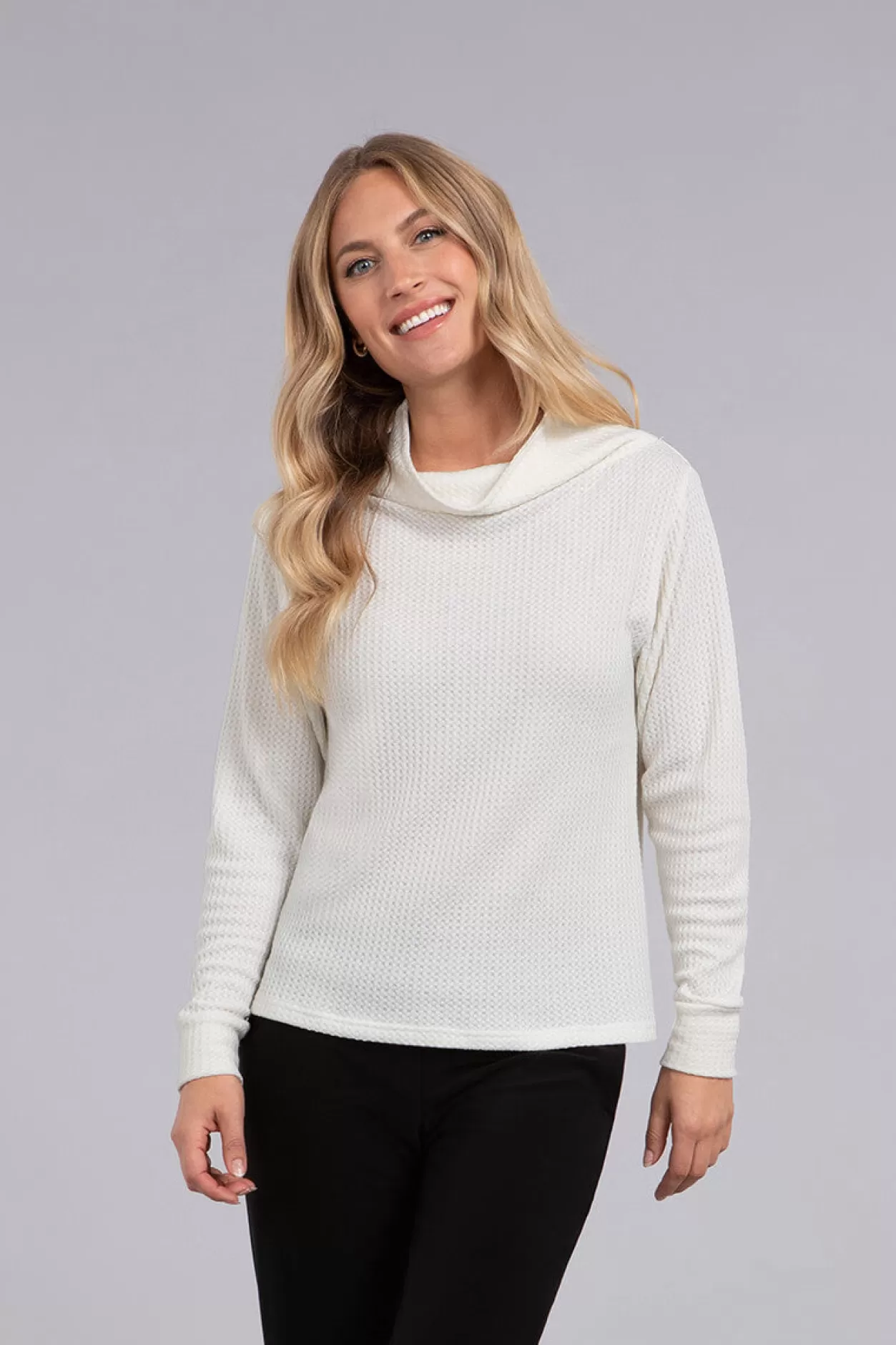 Women Sympli Slouch Neck Waffle Sweater