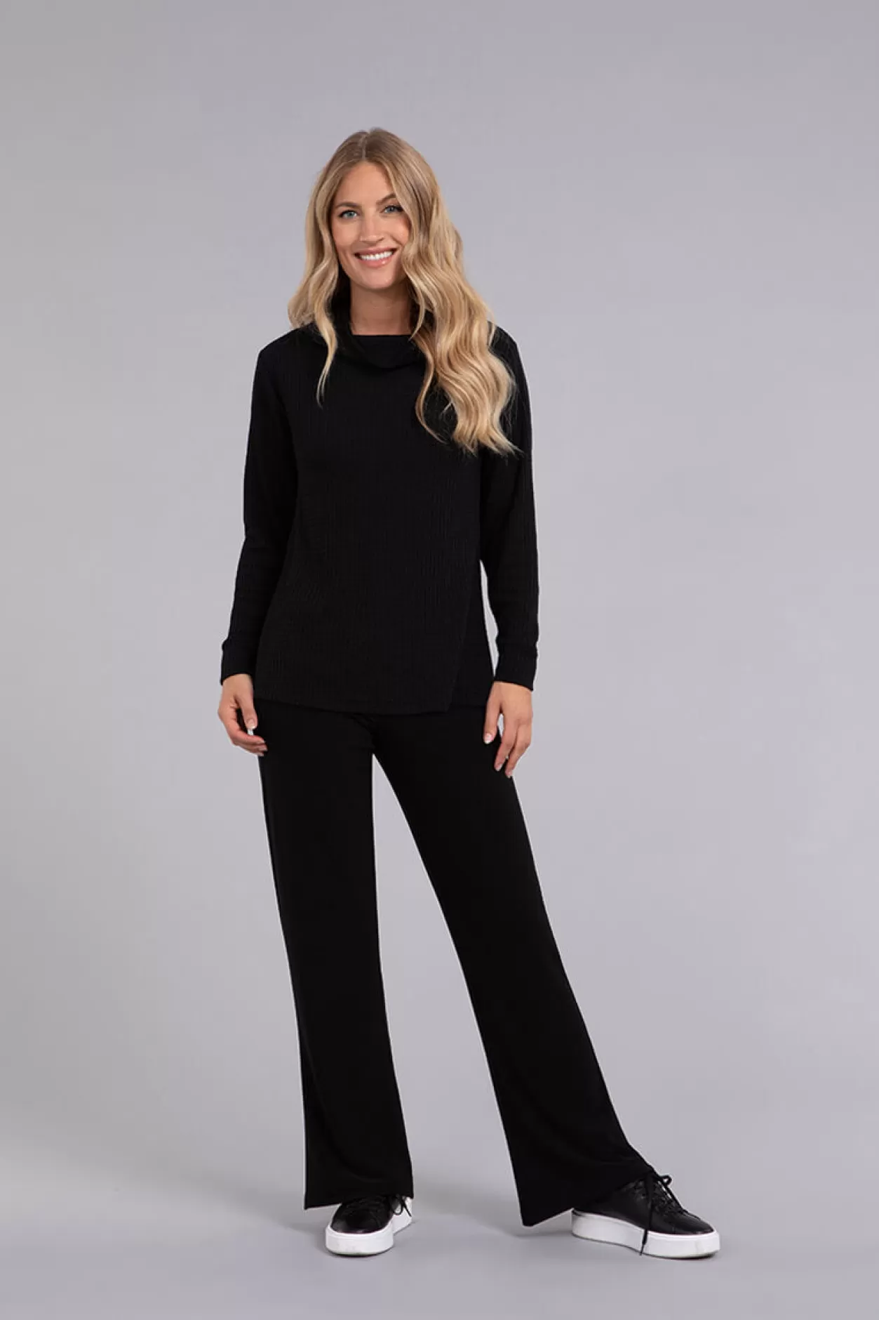 Women Sympli Slouch Neck Waffle Sweater