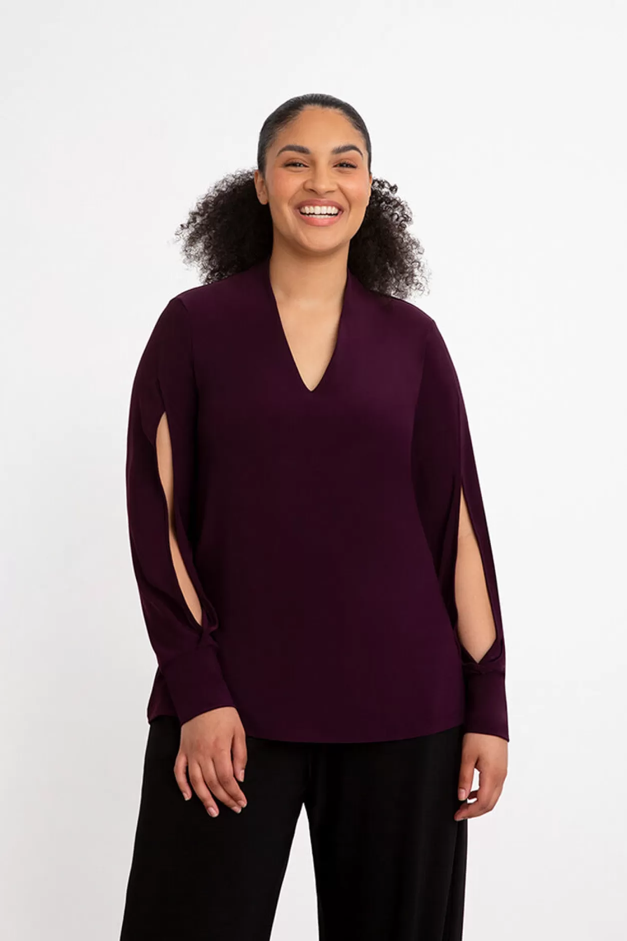 Women Sympli Split Sleeve V-Neck Top