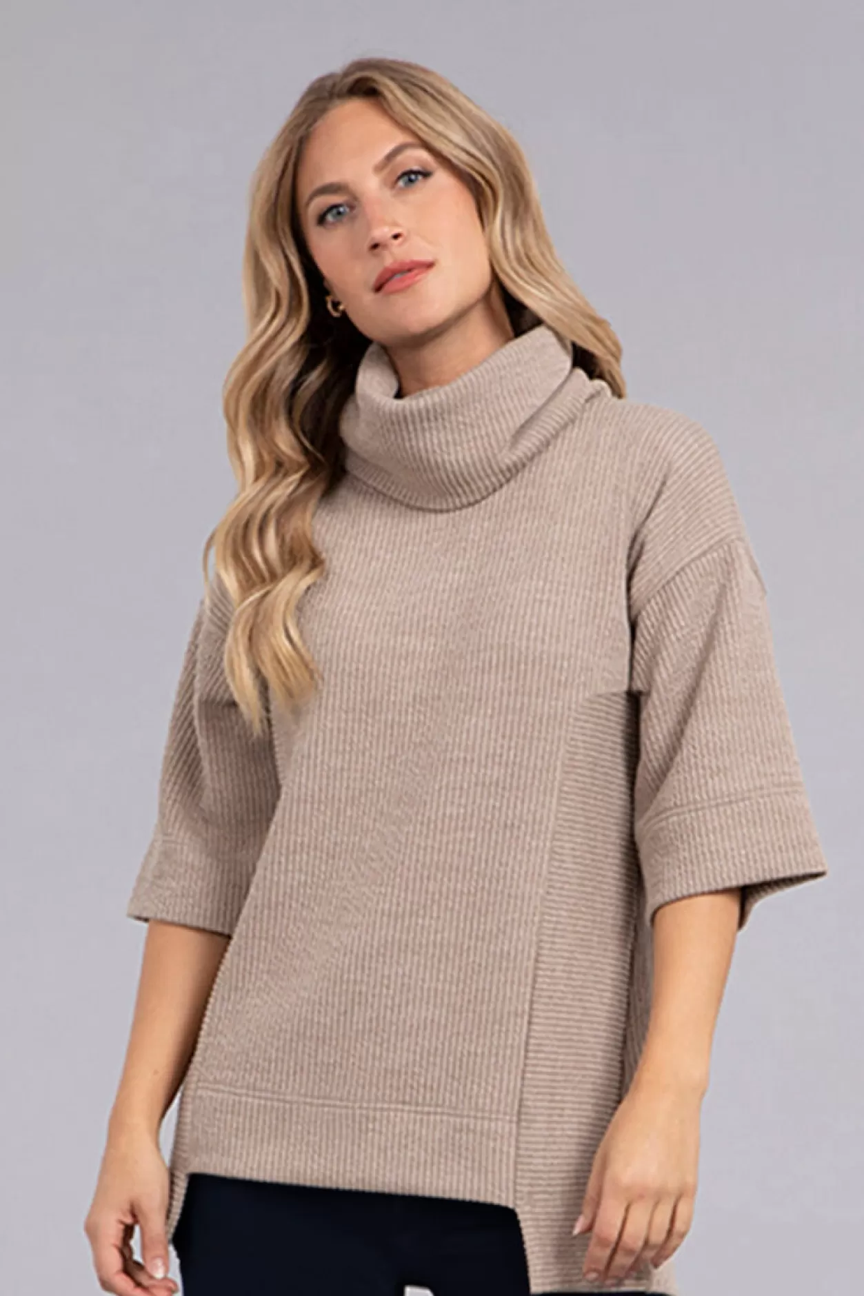 Women Sympli Step Hem Elbow Sleeve Rib Sweater