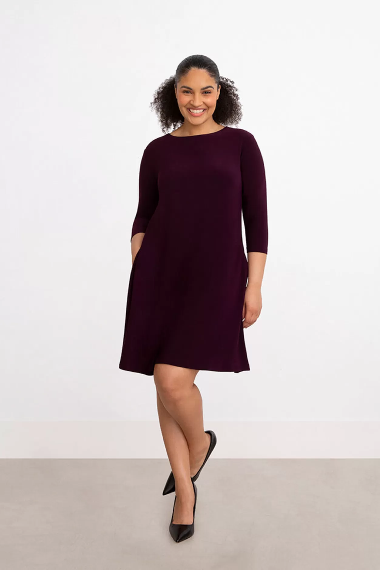 Women Sympli Trapeze Dress 3/4 Sleeve