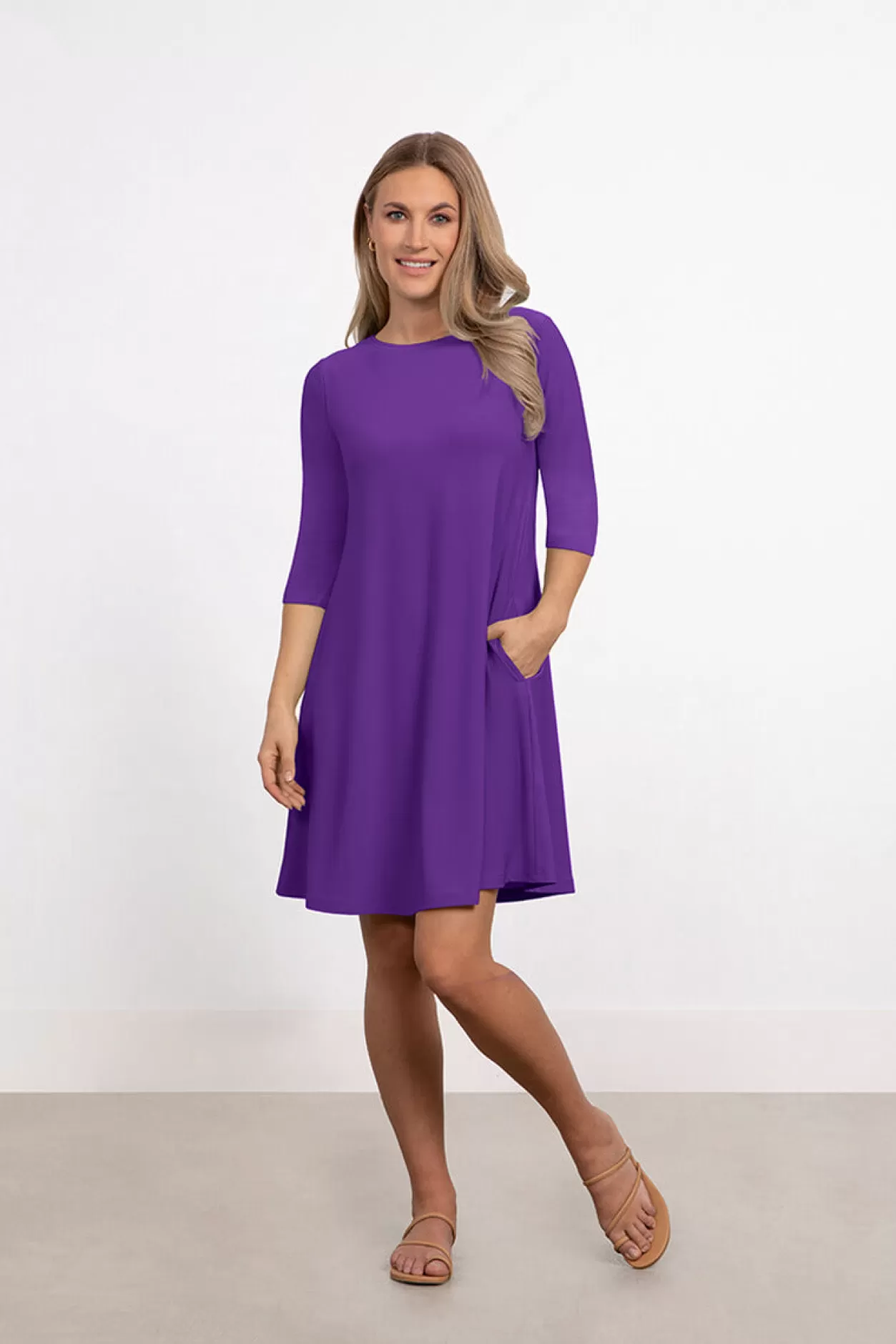 Women Sympli Trapeze Dress 3/4 Sleeve