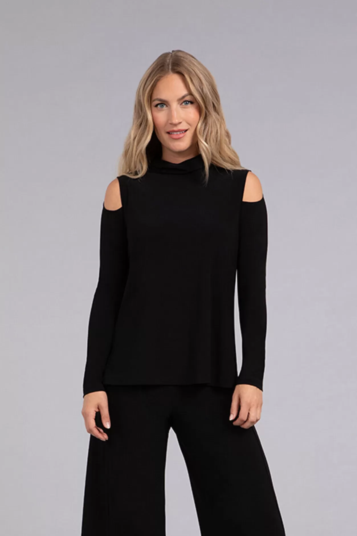 Women Sympli Turtle Neck Cut Out Shoulder Top