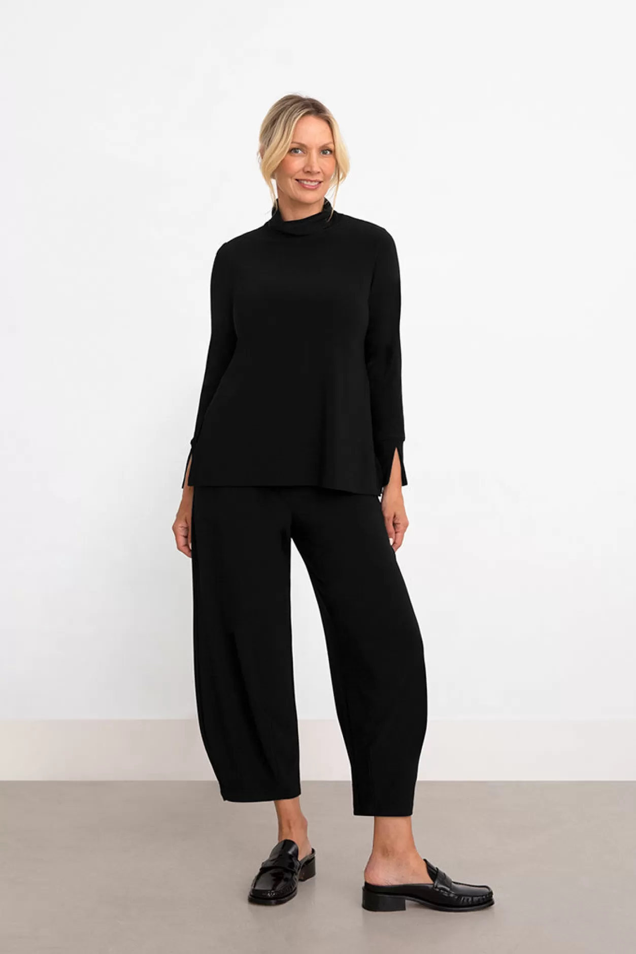 Women Sympli Turtle Neck Slit Sleeve Top