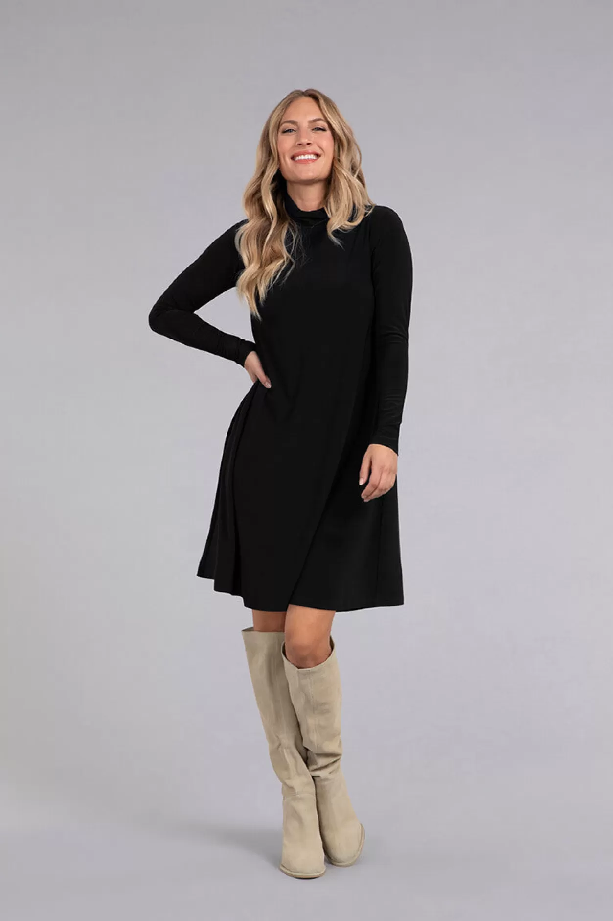 Women Sympli Turtle Neck Trapeze Dress