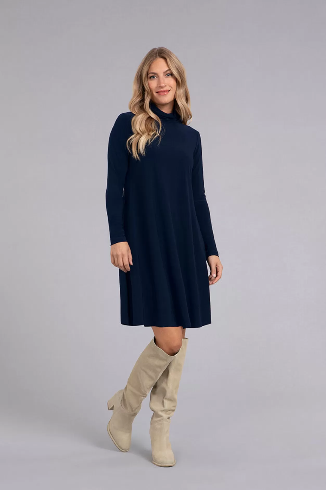 Women Sympli Turtle Neck Trapeze Dress