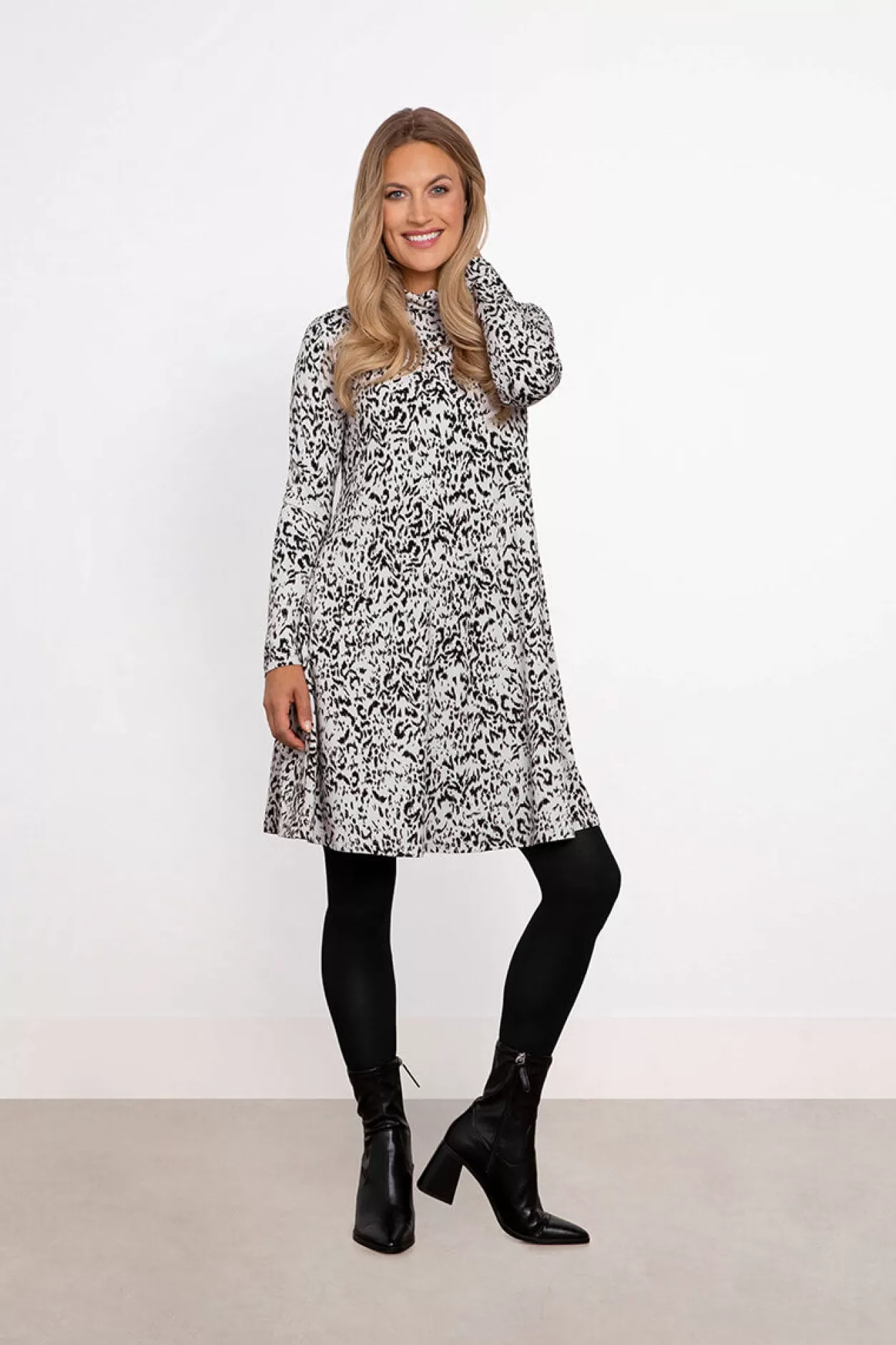 Women Sympli Turtle Neck Trapeze Dress