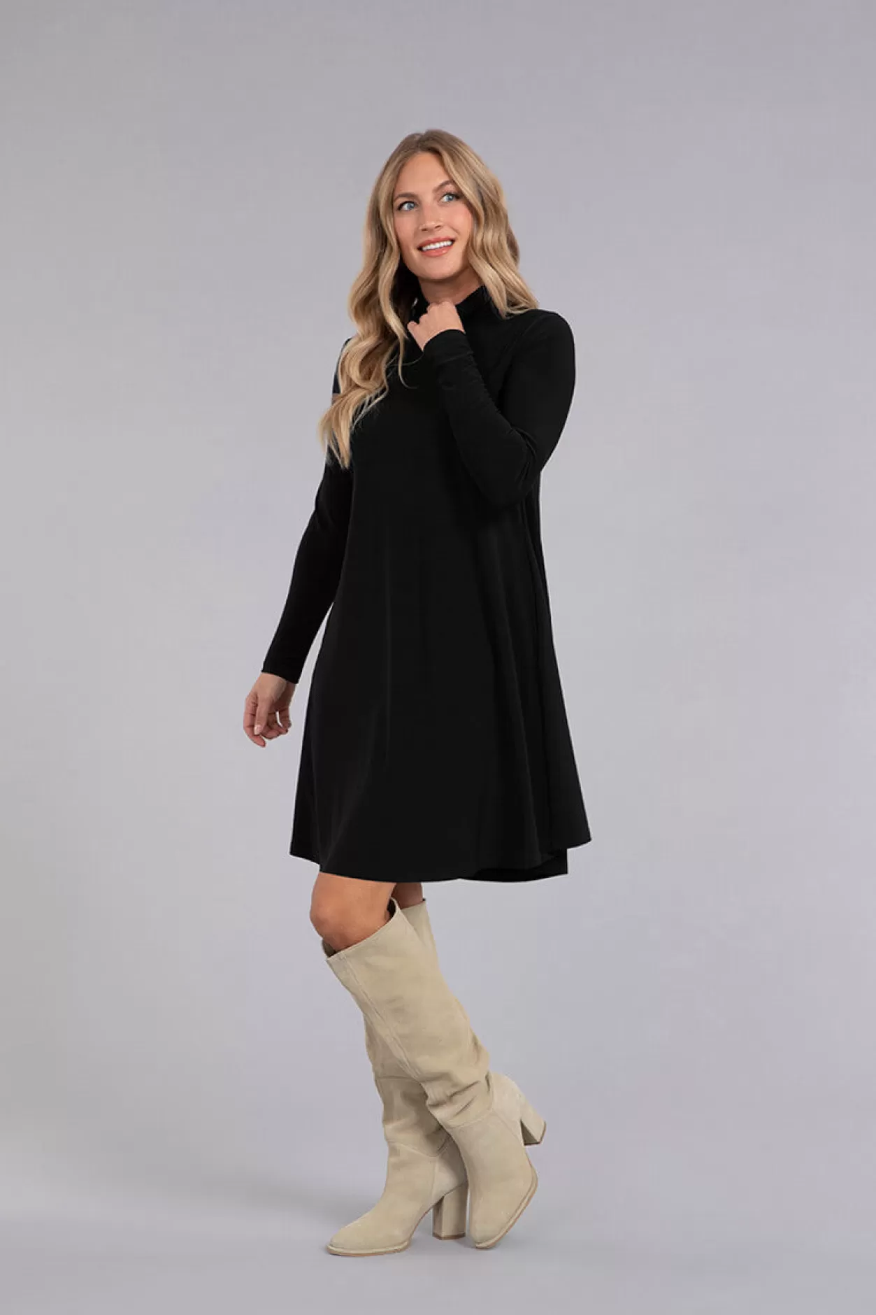 Women Sympli Turtle Neck Trapeze Dress