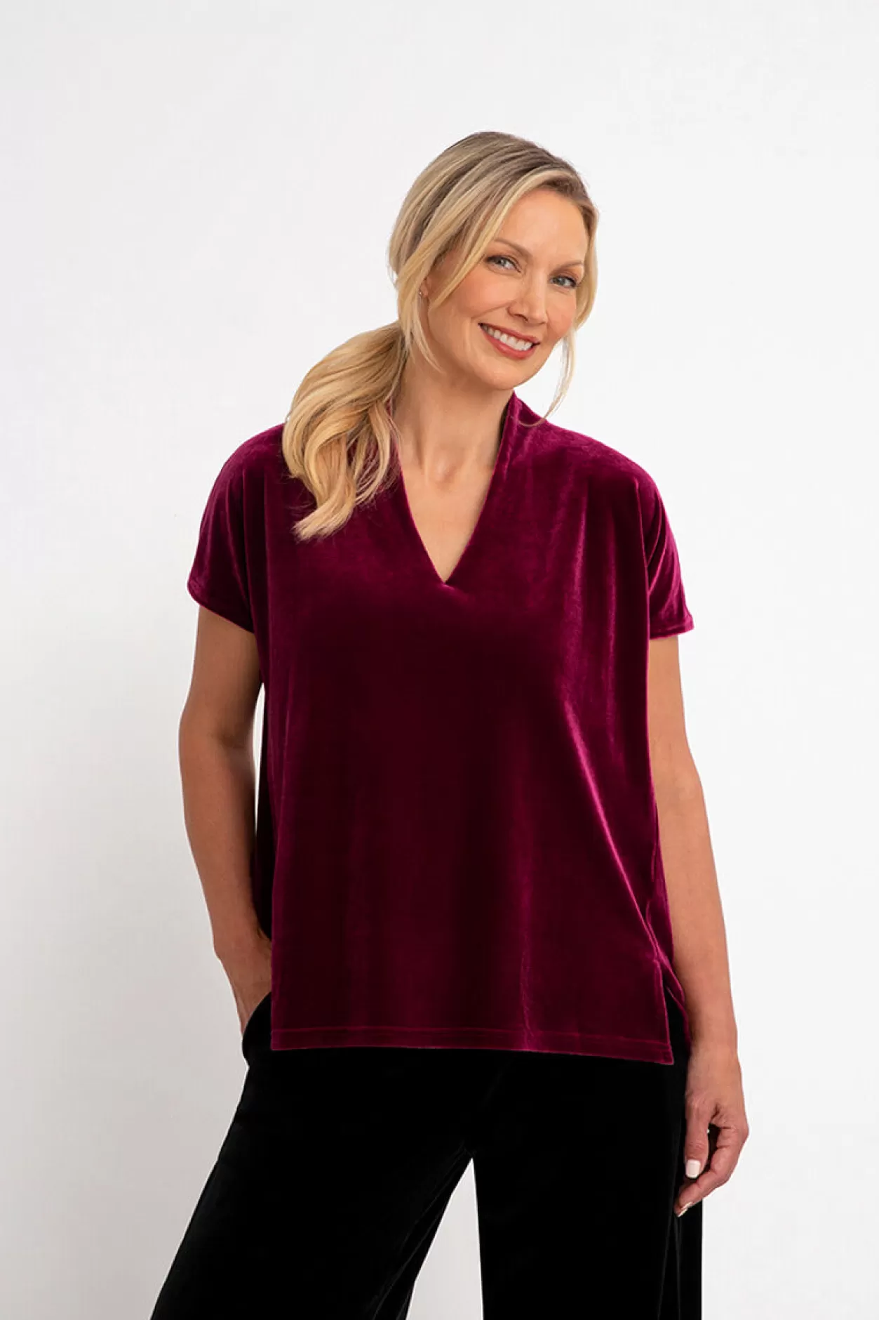 Women Sympli Velvet Deep V Top