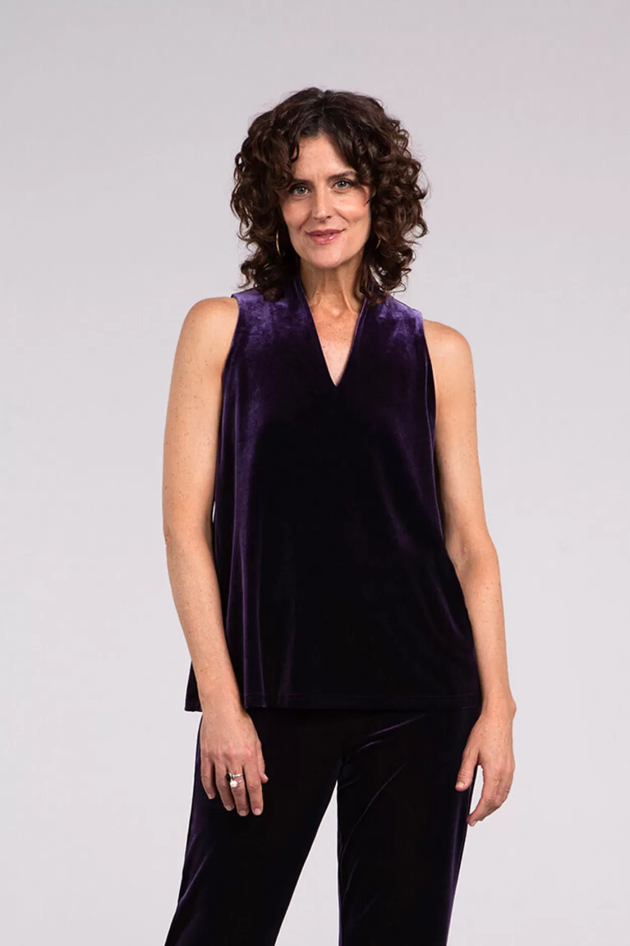 Women Sympli Velvet Deep V Trapeze Tank