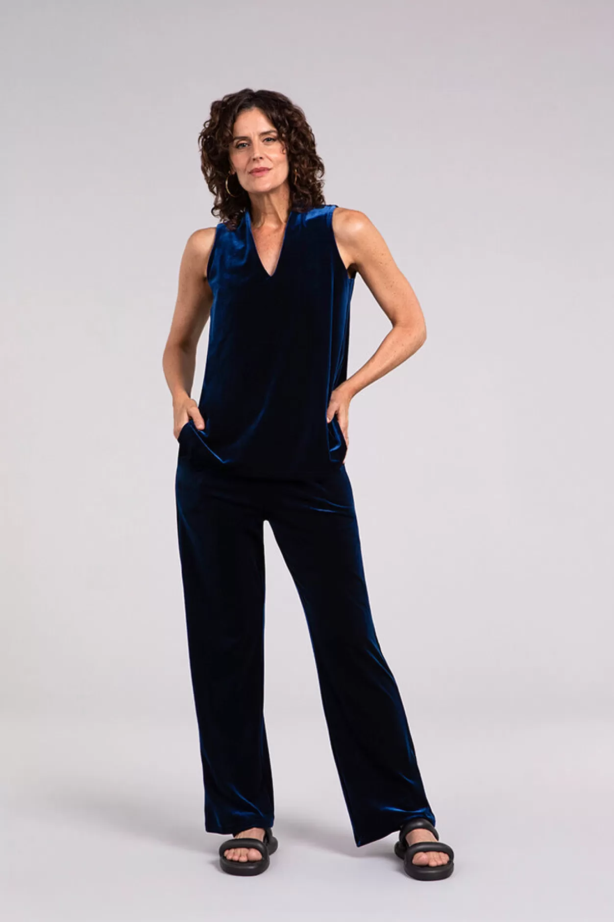 Women Sympli Velvet Deep V Trapeze Tank