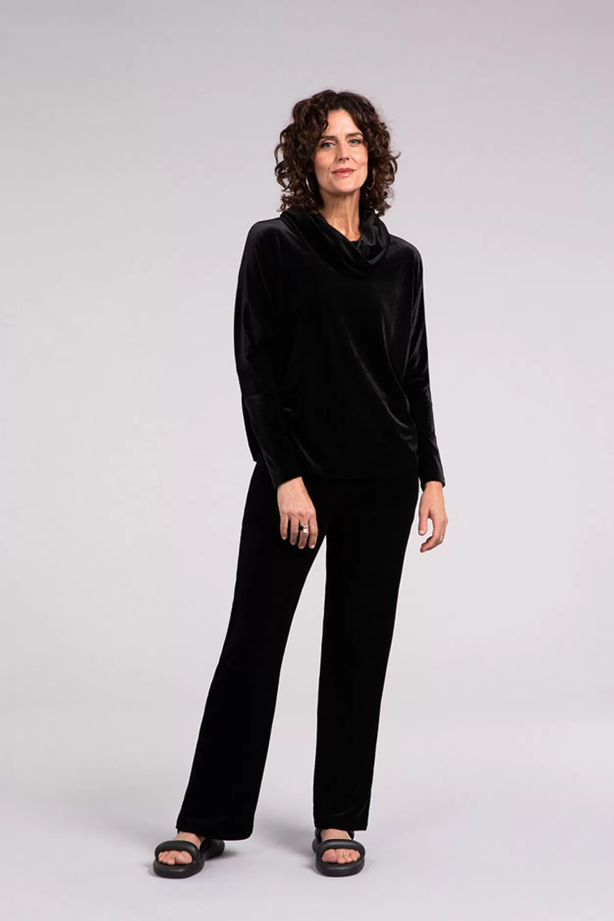 Women Sympli Velvet Nu Cinch Cowl Neck Top