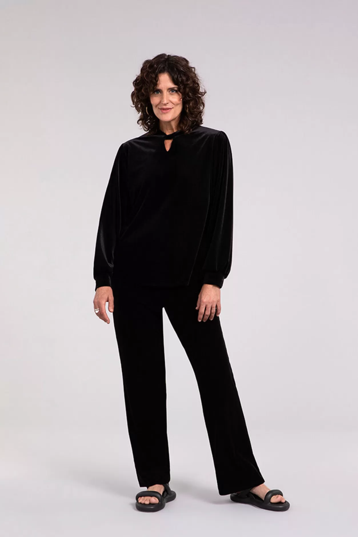 Women Sympli Velvet Twist Neck Top